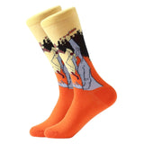 LETSBUY 1pair Combed Cotton Colorful Van Gogh Retro Oil Painting Men Socks cool casual Dress Funny party dress crew Socks