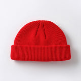 New Fashion Men's Beanie Winter Knit Hat Boy Skullcap Sailor Cap Cuffs Retro Navy Short Hat Solid Color Unisex Autumn Warm Cap