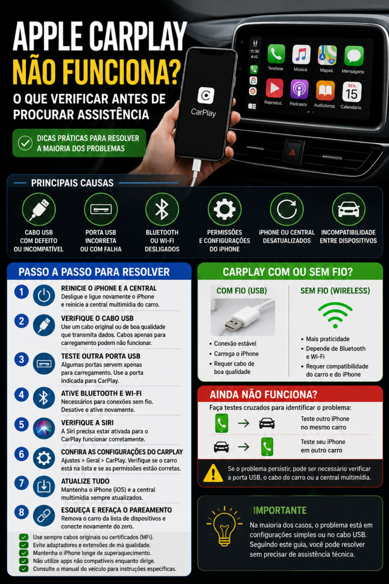 Apple CarPlay Não Funciona: O Que Verificar Antes de Procurar Assistência